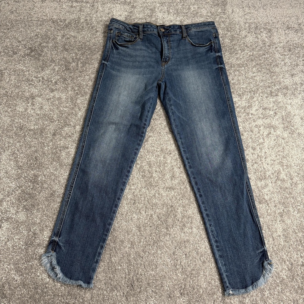 Vervet Ankle Skinny Jeans Womens 30 Blue Medium Wash Stretch Fringe Hem 32x26